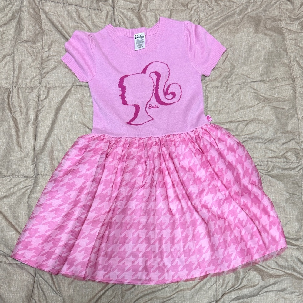 Barbie Soft Pink Knit Sweater Dress Tulle Skirt Large 10-12 NWOT